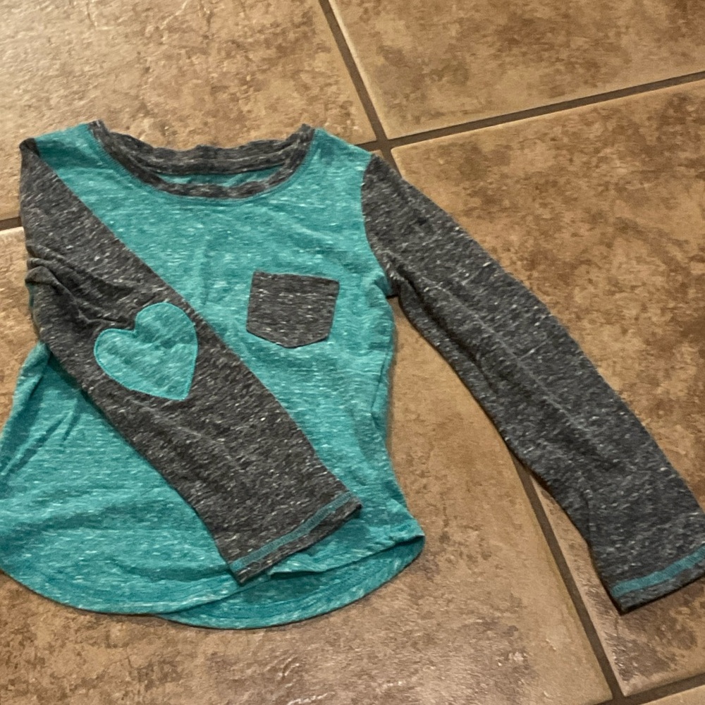 Charming Teal and Gray Kids Long Sleeve Tee